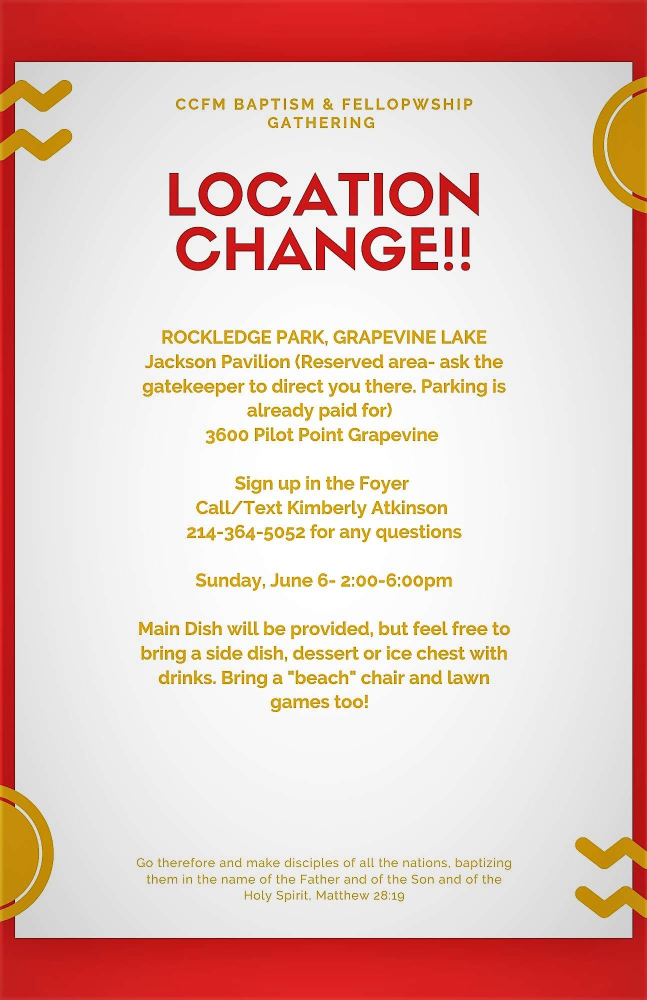 Baptism Location Change